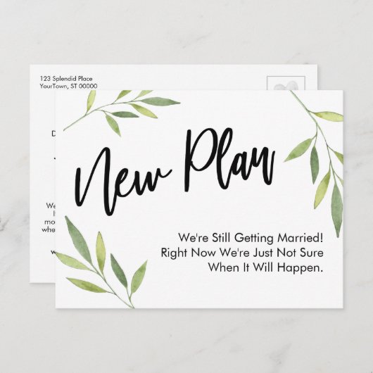 新シンプル案の更新が延期結婚された ポストカード (正面/裏面)