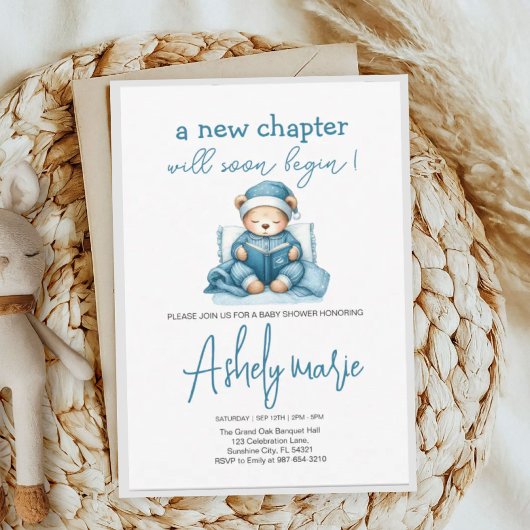 新チャプターテディブルーの男の子の赤ちゃんシャワー熊 サンキューカード