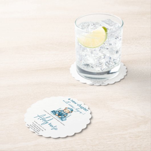 新チャプターテディブルーの男の子の赤ちゃんシャワー熊 ペーパーコースター (インサイチュ)