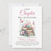 新チャプターピンクの女の子ストーリーブックブックベビーシャワー 招待状 (正面)