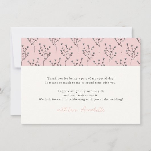 新チャプターピンクフローラブライダルシャワーありがとう ノートカード (裏面)