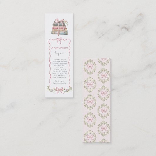新チャプターピンクボウ赤ちゃんシャワーブックブックマーク スキニー名刺 (正面/裏面)