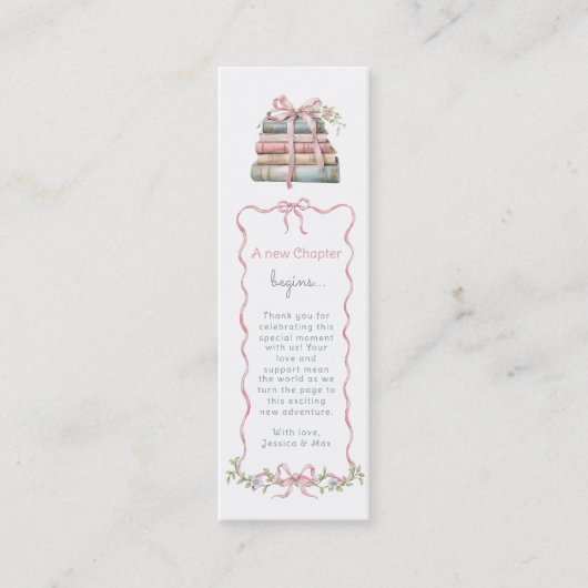 新チャプターピンクボウ赤ちゃんシャワーブックブックマーク スキニー名刺 (正面)