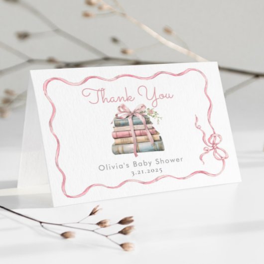 新チャプターピンクボウ赤ちゃんシャワー サンキューカード