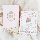 新チャプターピンク弓ワイルドフラワーベビーシャワー 招待状