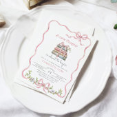 新チャプターピンク弓ワイルドフラワーベビーシャワー 招待状