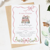 新チャプターピンク弓ワイルドフラワーベビーシャワー 招待状