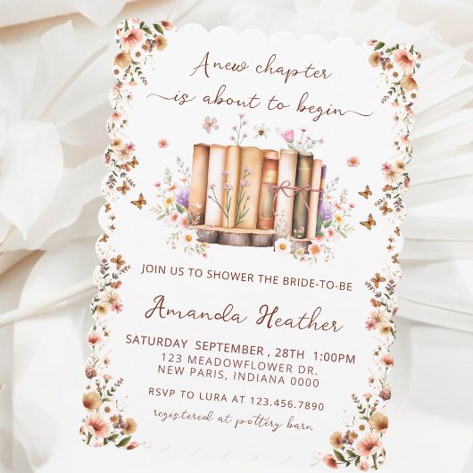 新チャプターフローラブックテーマQRブライダルシャワー 招待状