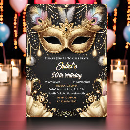 新ツツブラック金ゴールドシックマスカレード50誕生日 招待状