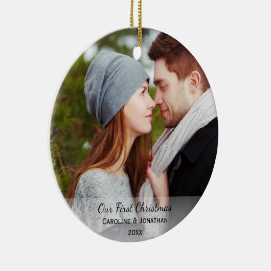 新パーソナライズされたしい写真Our初めてのクリスマス セラミックオーナメント (右)