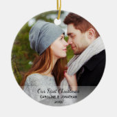 新パーソナライズされたしい写真Our初めてのクリスマス セラミックオーナメント (正面)