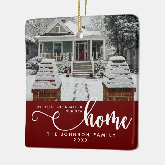 新パーソナライズされたしい家での初めてのクリスマス セラミックオーナメント (左)