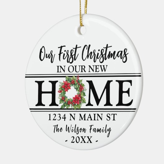 新パーソナライズされたしい家での初めてのクリスマス セラミックオーナメント (左)