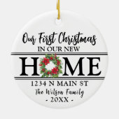 新パーソナライズされたしい家での初めてのクリスマス セラミックオーナメント (裏面)