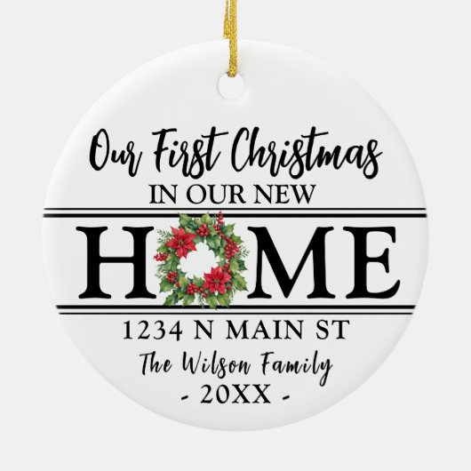 新パーソナライズされたしい家での初めてのクリスマス セラミックオーナメント (裏面)