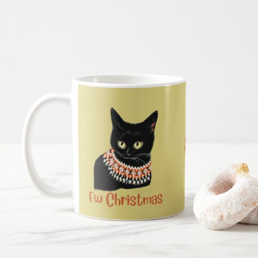新パーソナライズされたクリスマス黒猫の醜いセーター コーヒーマグカップ (ドーナツ)