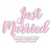 新パーソナライズされた婚ハネムーンたった今結婚しました シール (正面)