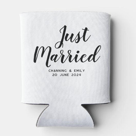 新パーソナライズされた婚ハネムーンたった今結婚しました 缶クーラー (裏面)