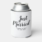 新パーソナライズされた婚ハネムーンたった今結婚しました 缶クーラー (缶裏面)