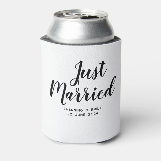 新パーソナライズされた婚ハネムーンたった今結婚しました 缶クーラー (缶裏面)