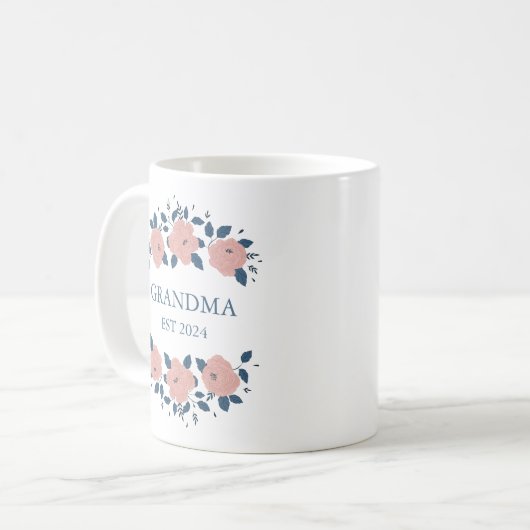 新パーソナライズされた祖母おばあちゃんピンクフローラ コーヒーマグカップ (正面左)