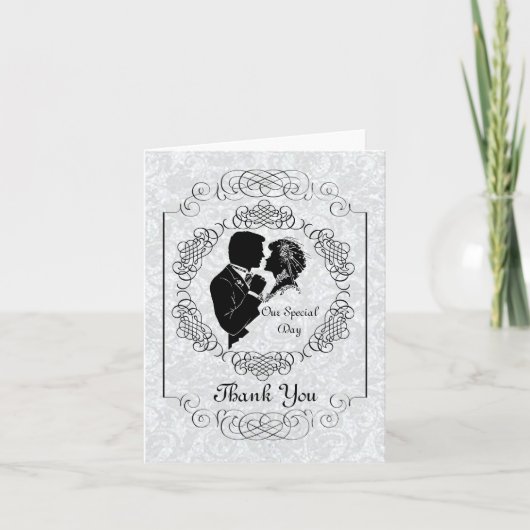 新パーソナライズされた郎新婦シルエットノートカード サンキューカード (正面)