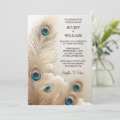 新フェザー素朴アジアの空の雲の結婚孔雀 招待状 (スタンド正面)