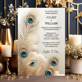 新フェザー素朴アジアの空の雲の結婚孔雀 招待状