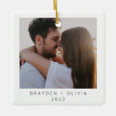 新ミニマルエレガント婚の写真クリスマス セラミックオーナメント (正面)