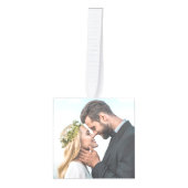 新ミニマル婚カップル写真クリスマス キューブオーナメント (正面)