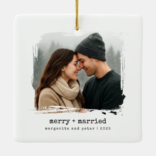 +新メリー婚結婚した初めてのクリスマス写真 セラミックオーナメント (裏面)