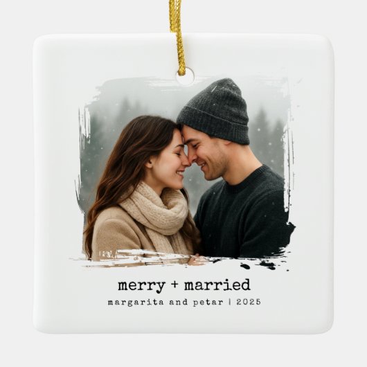 +新メリー婚結婚した初めてのクリスマス写真 セラミックオーナメント (正面)