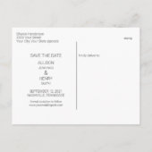 新モダンしいプラン結婚式の日付の保存 案内ポストカード (裏面)