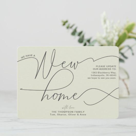 新モダンしいホーム書道淡い色の緑の移動 案内状 (スタンド正面)