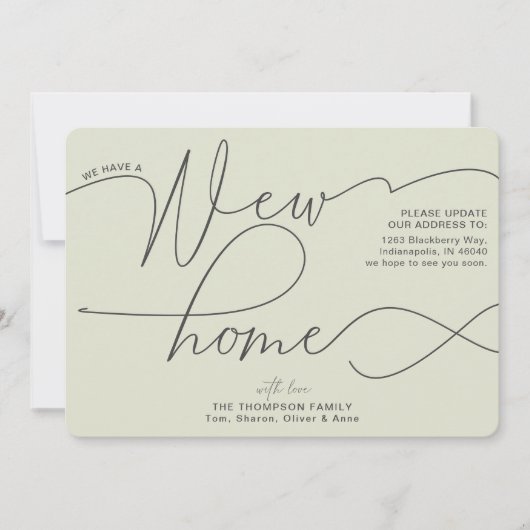 新モダンしいホーム書道淡い色の緑の移動 案内状 (正面)