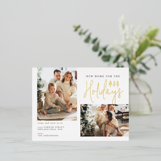 新モダンしい家のための休日2つの写真の移動 箔シーズンポストカード (立ち正面)