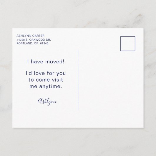 新モダンしいHome Navy Blueを移動 案内ポストカード (裏面)