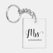 新モダンパーソナライズされた婚タイポグラフィ写真 キーホルダー (正面左)