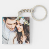 新モダンパーソナライズされた婚タイポグラフィ写真 キーホルダー (裏面)