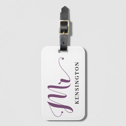 新モダンパーソナライズされた婚タイポグラフィ ラゲッジタグ (正面縦)