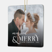 新モダン婚と結婚したメリークリスマス2写真 セラミックオーナメント (左)