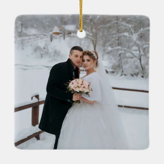 新モダン婚と結婚したメリークリスマス2写真 セラミックオーナメント (裏面)