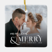 新モダン婚と結婚したメリークリスマス2写真 セラミックオーナメント (正面)