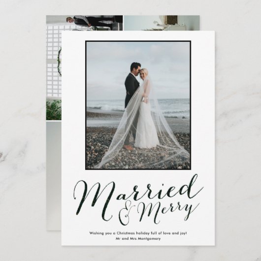 新モダン婚フォトコラージホリデーカード シーズンカード (正面/裏面)