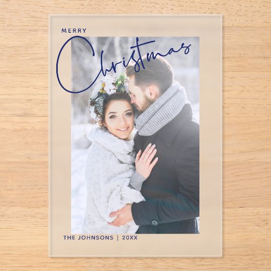 新モダン婚メリークリスマスのミニマリスト写真 アクリル招待状 (正面)
