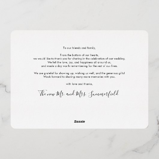 新モダン婚3写真結婚ありがとう 箔招待状 (裏面)