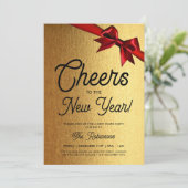 新モダン年イブパーティー金ゴールドグラムレッドボウ 招待状 (スタンド正面)