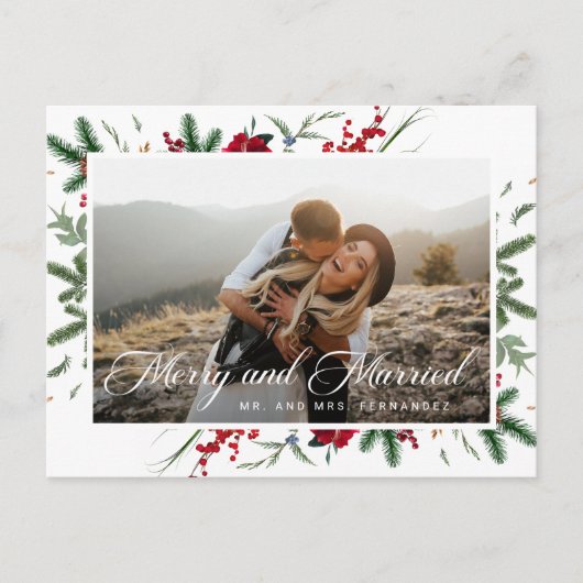 新モダン結婚したしメリーい写真のクリスマス シーズンポストカード (正面)