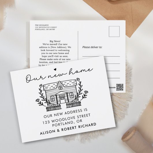 新ユニークしいホームの新住所の動きのお知らせ ポストカード