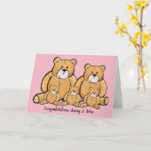 新三つ子の女の子がカードを持つ カード (黄色い花)